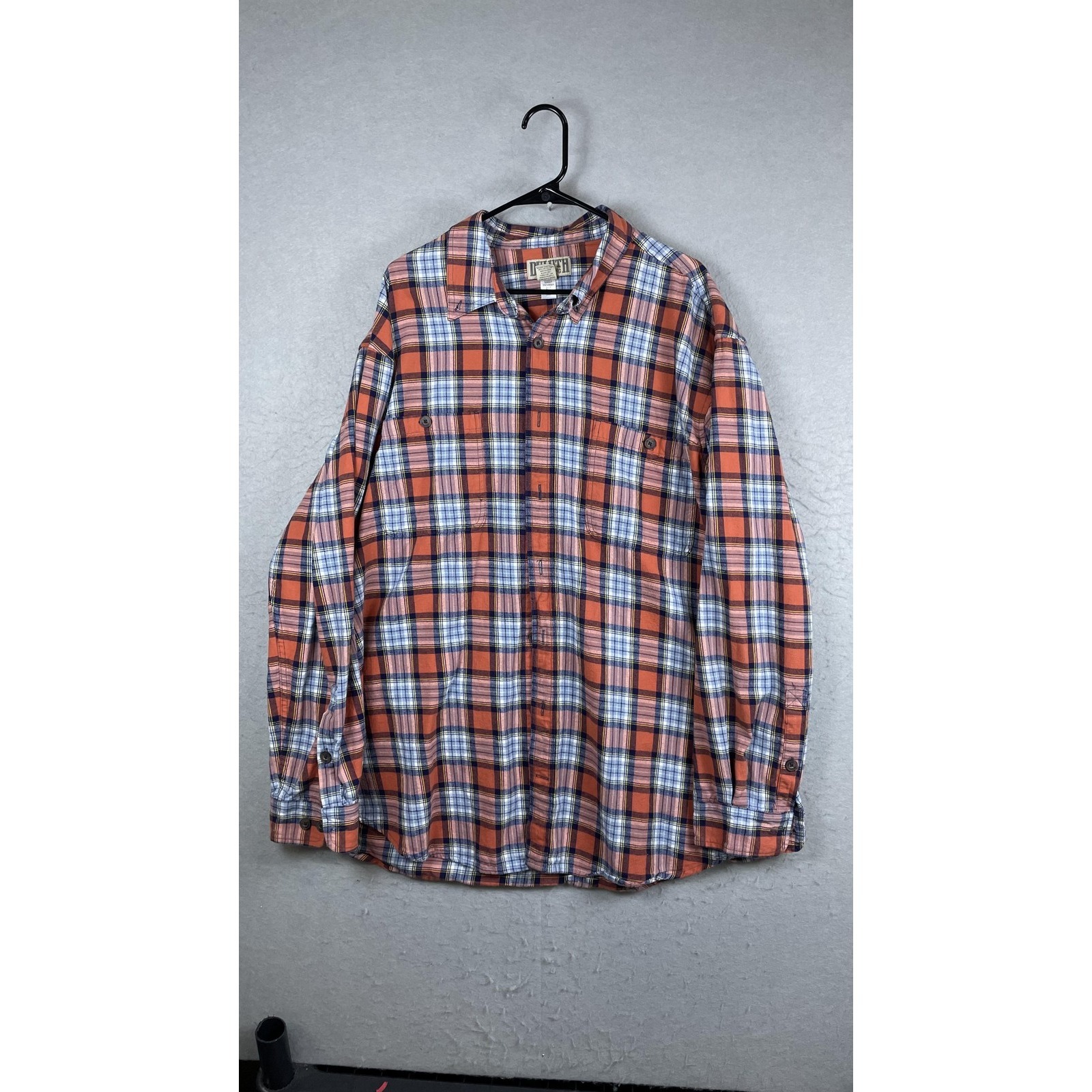 Duluth Trading Co Shirt Mens 2xlt Orange Plaid Long Sleeve Button Front Casual